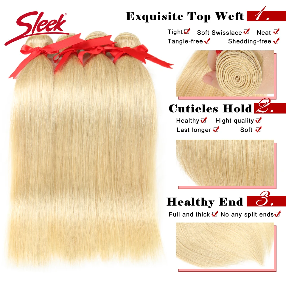 Sleek Brazilian Straight Hair Blonde 613 Color Weave Bundles 8 To 26 Inches  Remy Human Hair Extension Can Buy 3 or 4 Free Ship