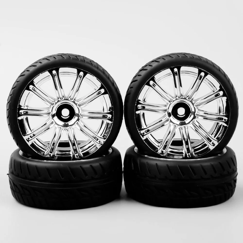 4Pcs/Set 1/10 Scale Tires and Wheel Rims with 6mm Offset fit RC On-Road Racing Car Accessories and Parts