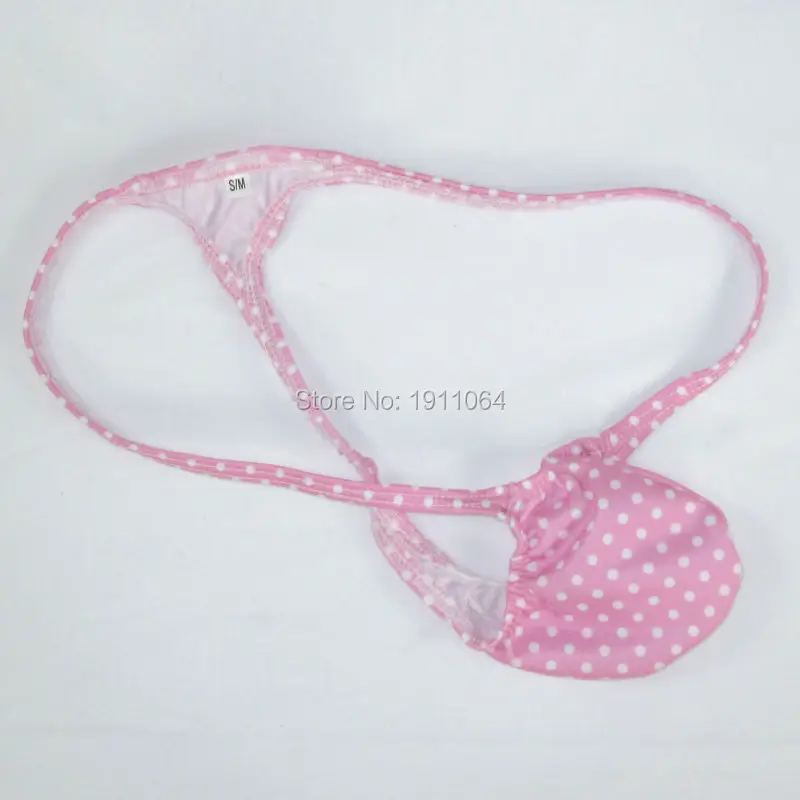 Mens Pouch Thong Bulge Enhancer Low Rise T Back Pink Dots prints G4034