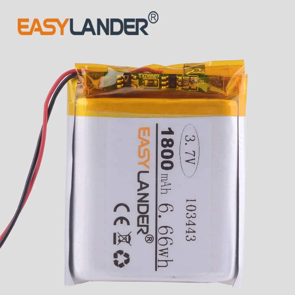 3.7V lithium polymer battery 103443 1800MAH  GPS navigator Radio car dvr radio TD-V26 JH-MD07D