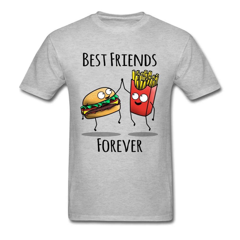 Best Friends Forever T-shirt Men Grey T Shirt Burger And Fries Tops Funny Cartoon Clothing Couple Match Tee Shirts Cotton