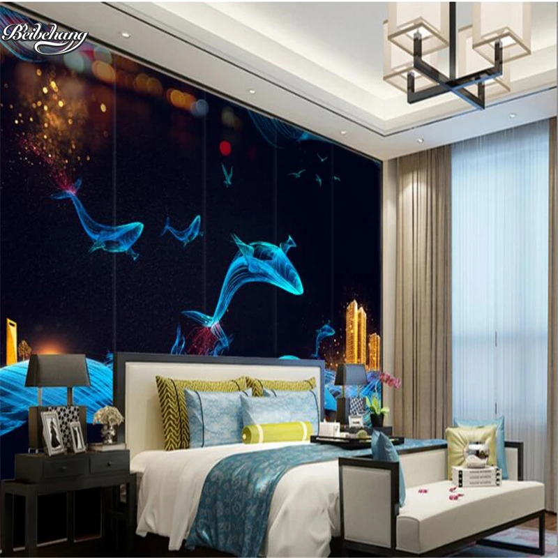 wellyu New Chinese Blue Whale TV Backdrop Decorative Painting Customized Large Mural Nonwovens Wallpaper