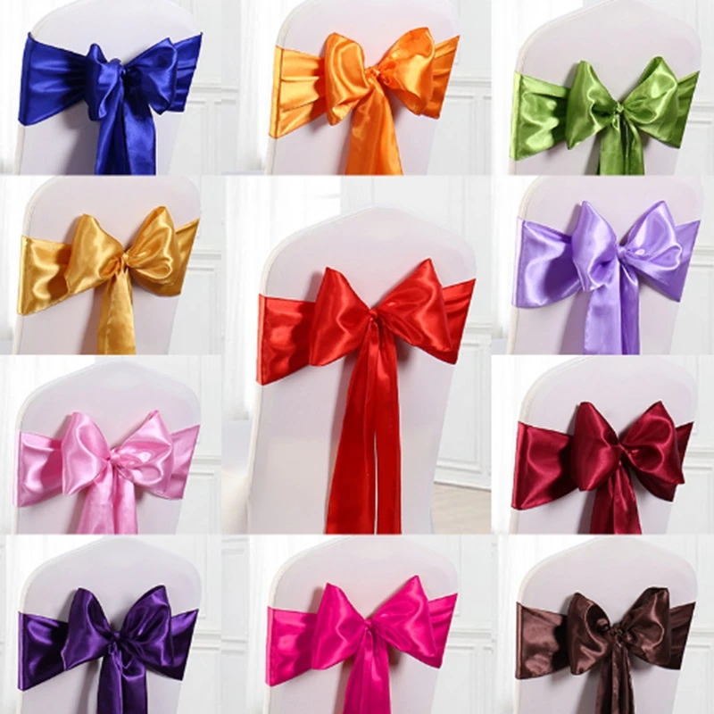 

50pcs/lot Colorful Satin Fabric Chair cover chair back yarn decoration flower ribbon bowtie Wedding Party Hotel decoration