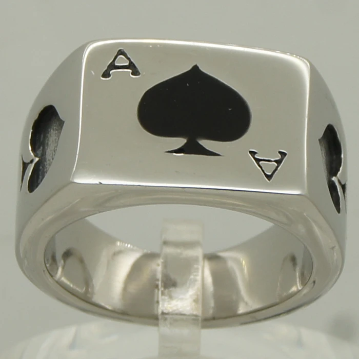 poker spade ace men/boy biker rocky punk 316L stainless steel ring