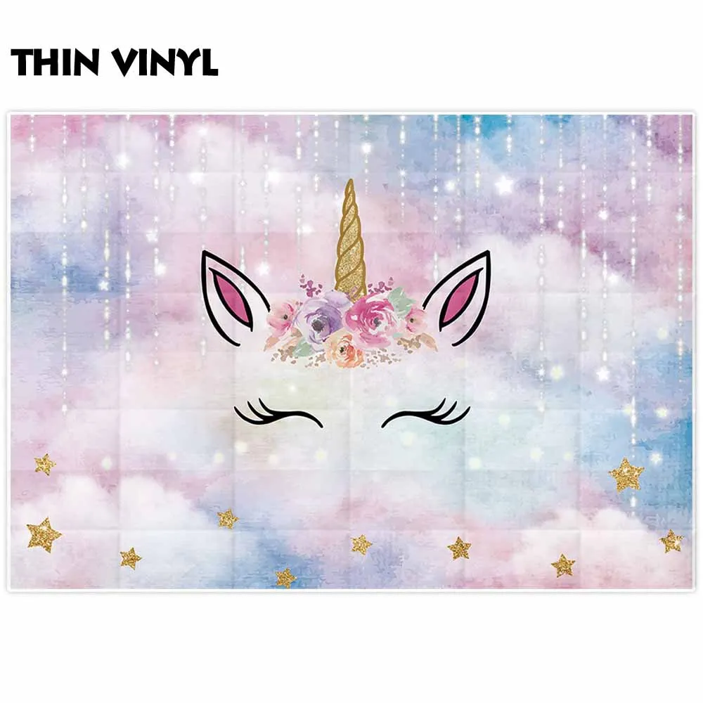 Allenjoy 사진 배경 유니콘 다채로운 구름 반짝 이는 별 생일 베이비 샤워 파티 홈 인테리어 사진 배경