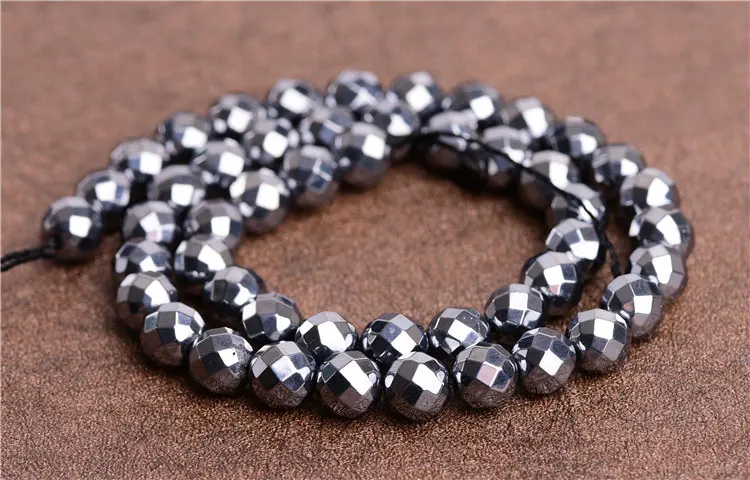 6-14mm Natural Terahertz Stone Beads 15\'\' Round Faceted Gray DIY Loose Beads For Jewelry Making Beads Men Bracelet Necklace Gift