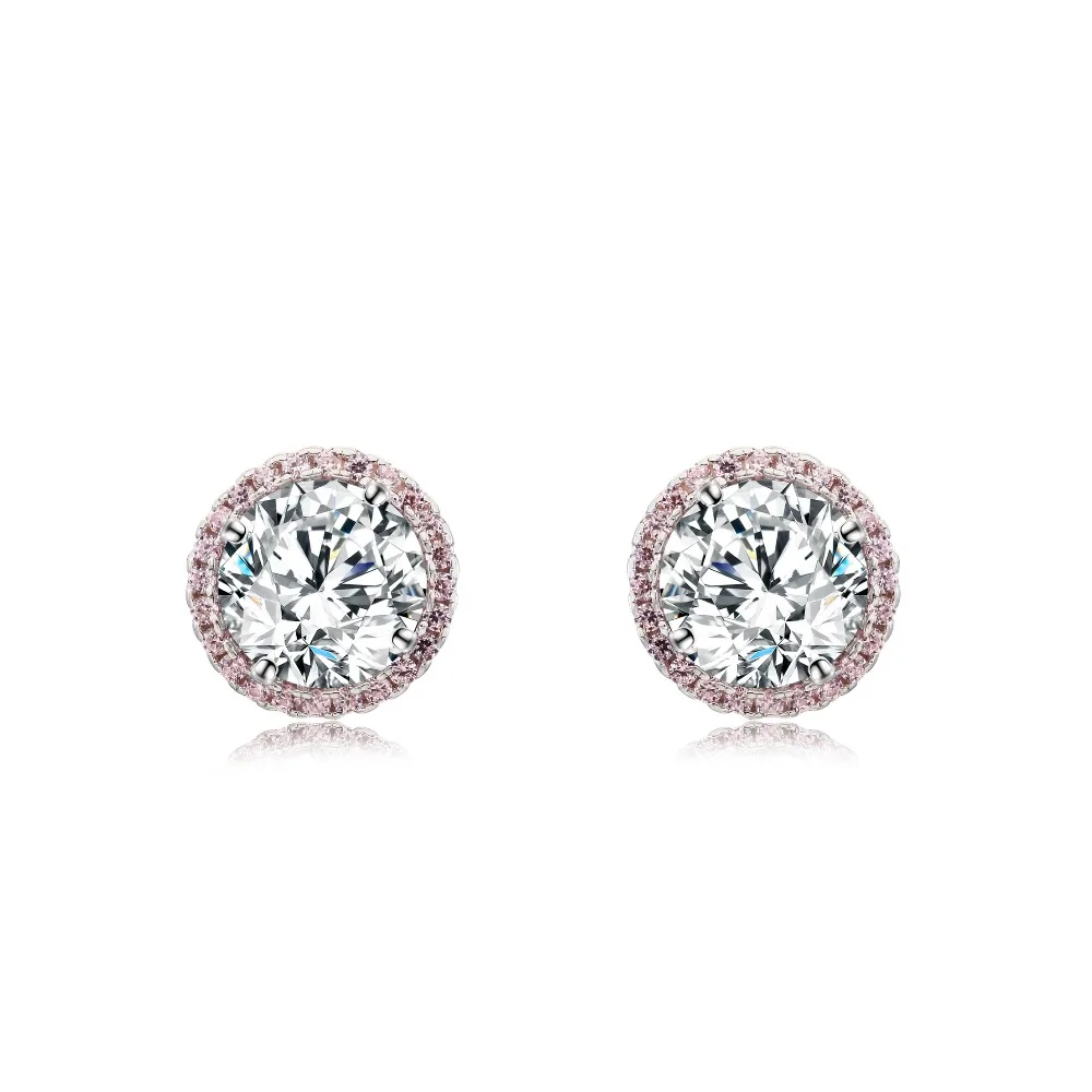 Fshion Design Top Quality Earrings Cubic Zircon Stud Earring for Women Boucle D'oreille Pendientes Mujer Pink Zircon inlaid oute