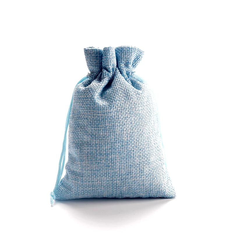 7x9cm 50pcs/lot Light Blue linen jute bags favor charms jewelry package bag small drawstring gift bag Wedding packaging bags