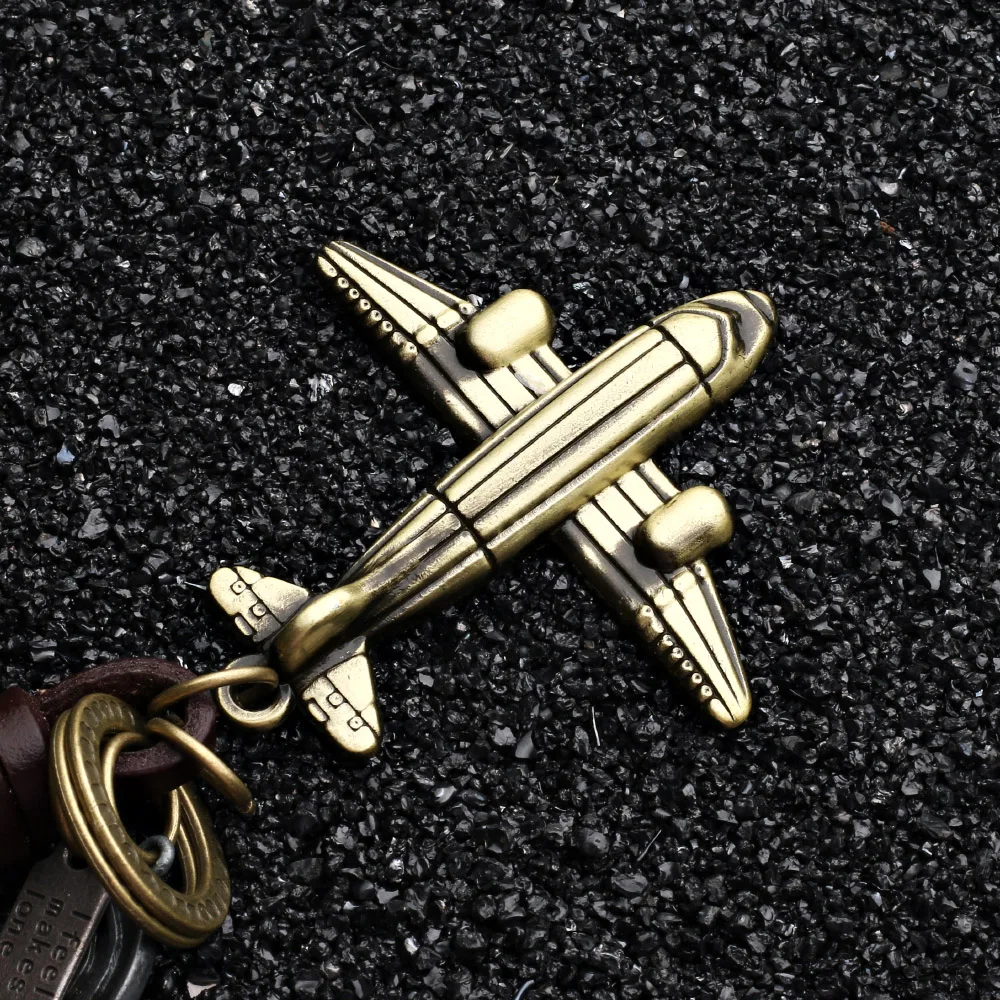 2024 Trend Jewelry Vintage Handwork Weave Genuine Leather Airplane Keychain Simple Alloy Accessories Men Key Chain Jewelry