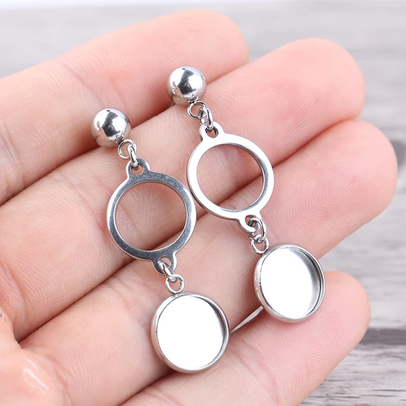 Reidgaller 5 Đôi Inox Bông Tai Căn Cứ Tẩy Trống 10 Mm Cabochon Thiết Lập Khay Tự Làm Bài Bông Tai Thành Phần Phát Hiện