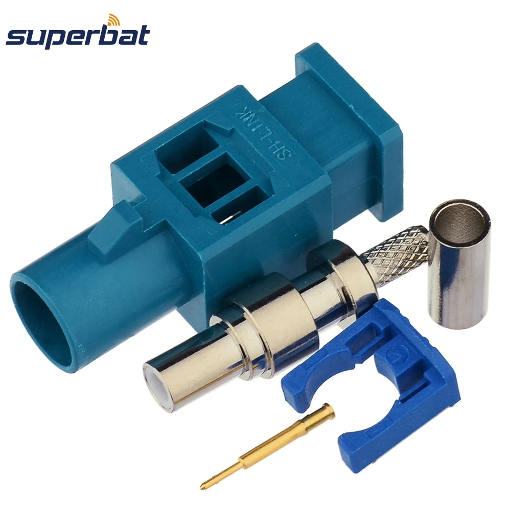 Superbat 10 buah konektor koaksial RF Panjang Pria Crimp pengodean netral Fakra Z Waterblue /5021