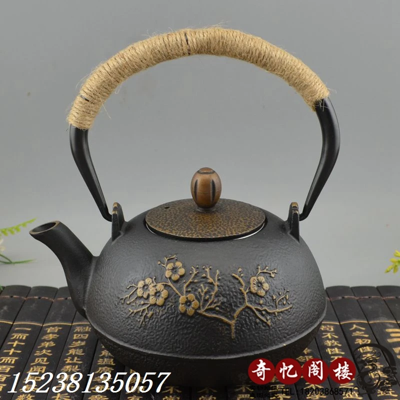 Oriental Vintage Handwork Carved wintersweet ironware iron Teapot metal handicraft home decoration