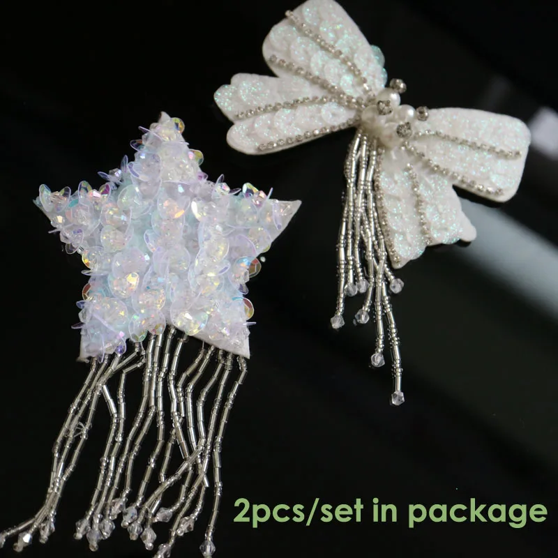 2pcs/set rhinestone embroidery star tassel patches for clothing Embroidered sequin patch for clothes Sewing applique parches