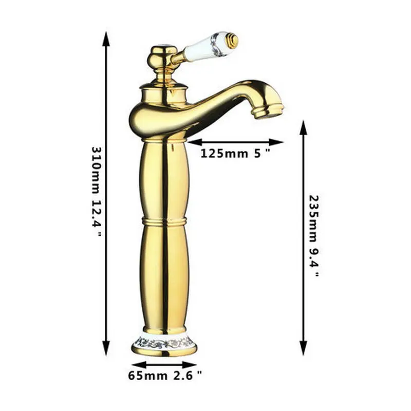 Monite Tall Golden Wash Basin Torneira Bathroom Plated Ceramic Single Handle Deck Mounted Sink Faucet Mixer Taps