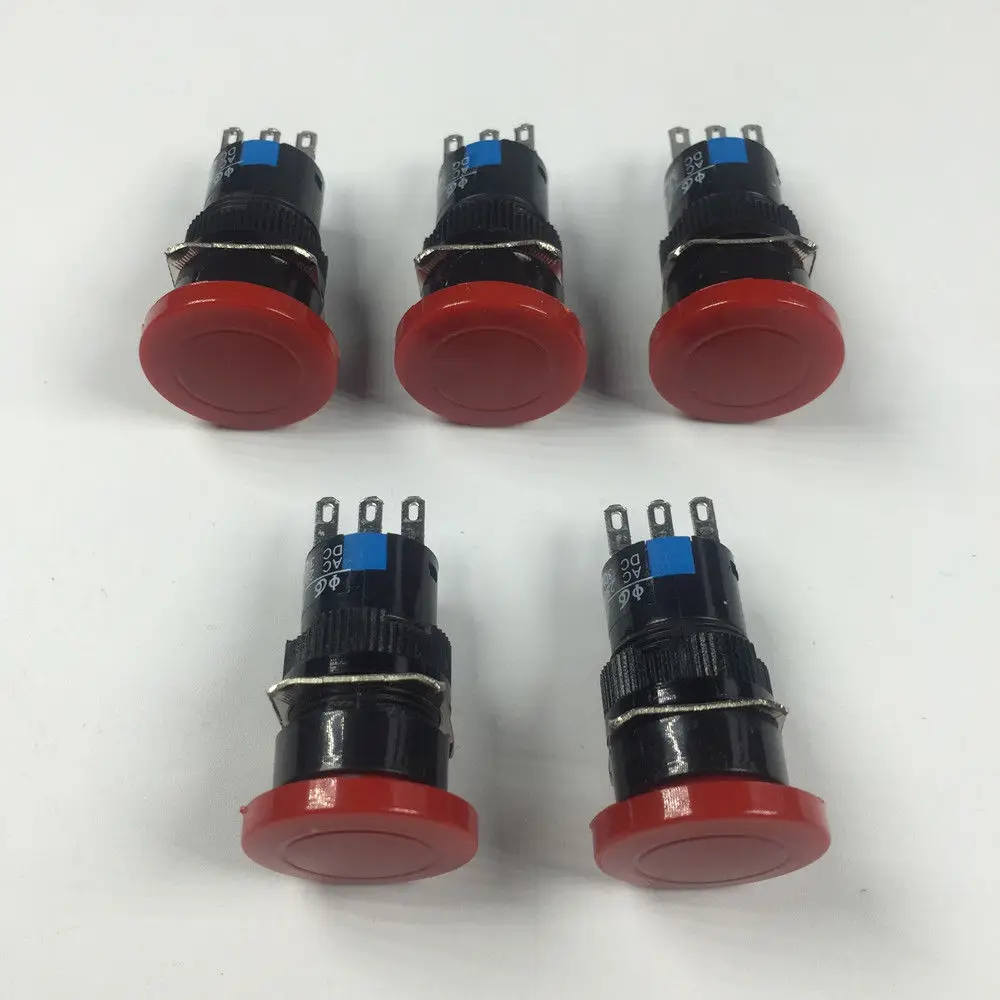 5pcs Red Mushroom Head Round Type 3 Pins Self-resetting Pushbutton Switch