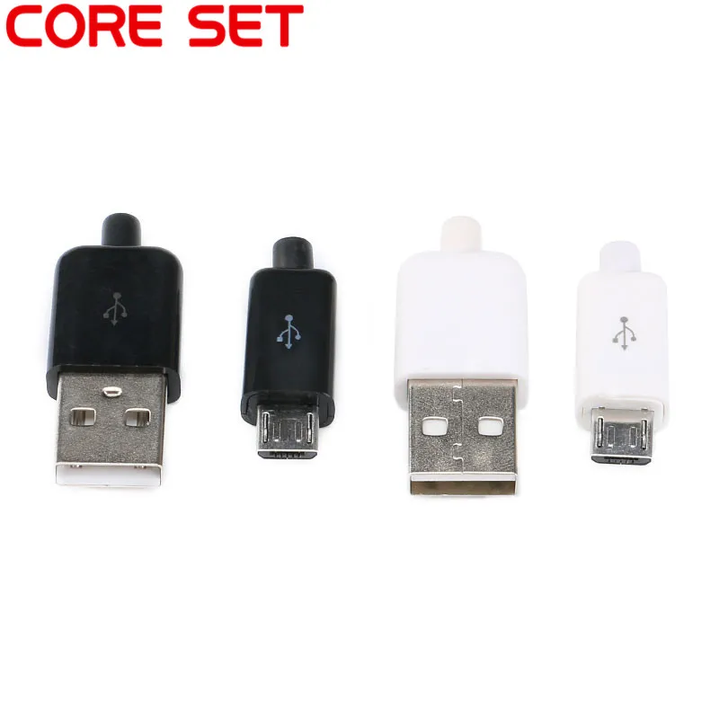 10PCS DIY Micro USB 2.0 Male Plug Connectors Kit w/ Covers Black White 5P Data Line Accessories Interface 4/3 In 1 Welding 5 PIN