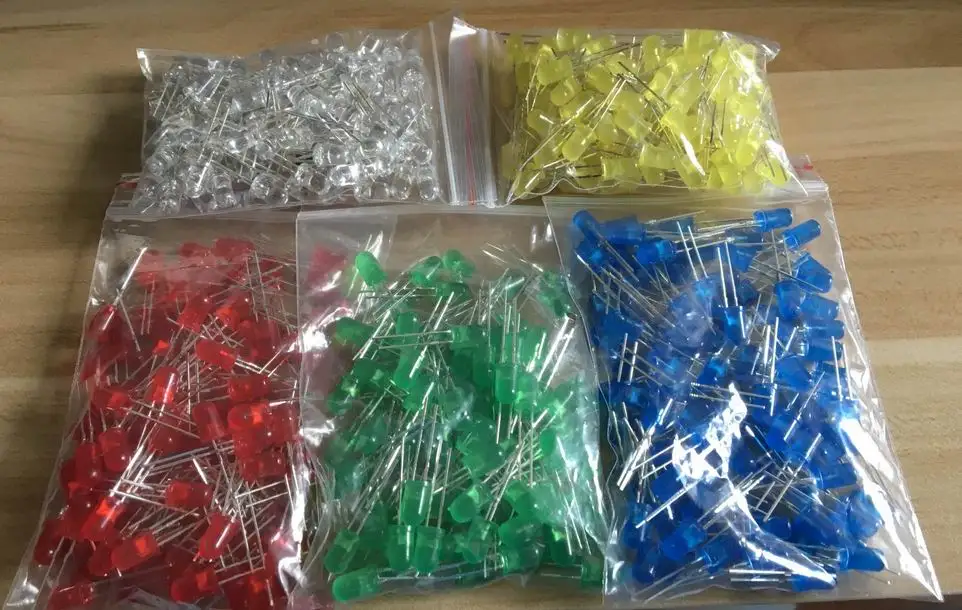 

500Pcs/lot 5MM LED Diode Kit Mixed Color Red Green Yellow Blue White 5value*100pcs