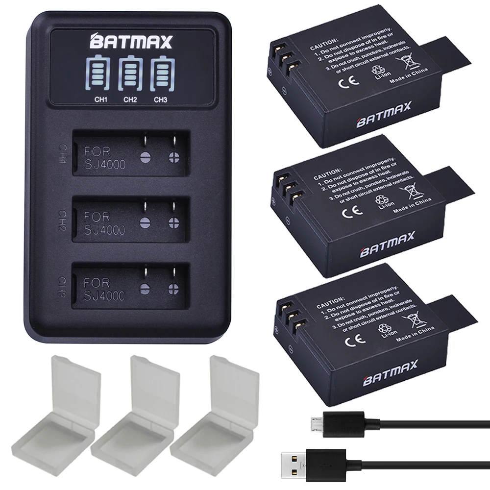 3Pcs PG1050แบตเตอรี่ + LED 3ช่อง USB Charger สำหรับ SJCAM Sj4000 Sj5000x SooCoo C30 C50 EKEN H9 H3 v8 Series 4K Ation Cameras กล้อง