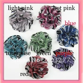 Wholesale -36pcs/lot   7 colors for your choose 2.5'' zebra Satin mesh silk flowers without hair clip  FreeShipping