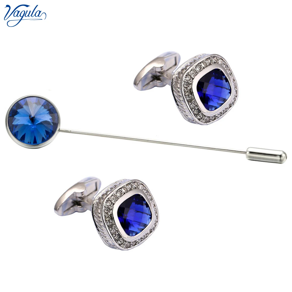 VAGULA Stylish Cufflink Brooch pin 3 Pcs Set Brass Cuff links collar pin Men Jewelry 723