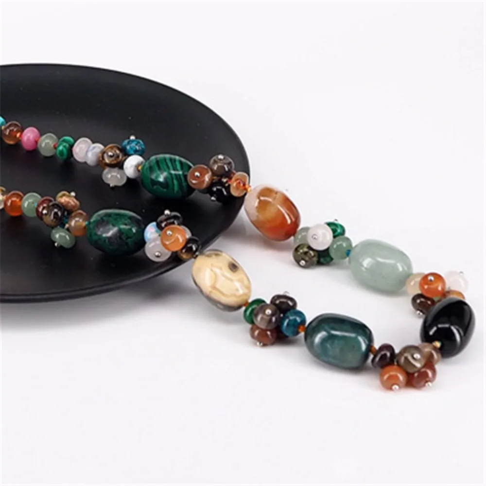 Druzy Natural Crystal Semi-precious Stone Necklace Women\'s Colorful  Necklace Jewelry Round Beads String Energy Necklace