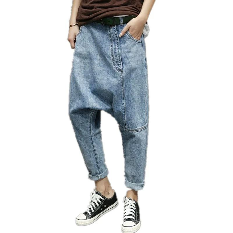 Men Baggy Low Crotch Denim Pants Harajuku Hip Hop Harem Jeans Oversized Drop Crotch Jeans Joggers Men Summer Loose Pants X9140