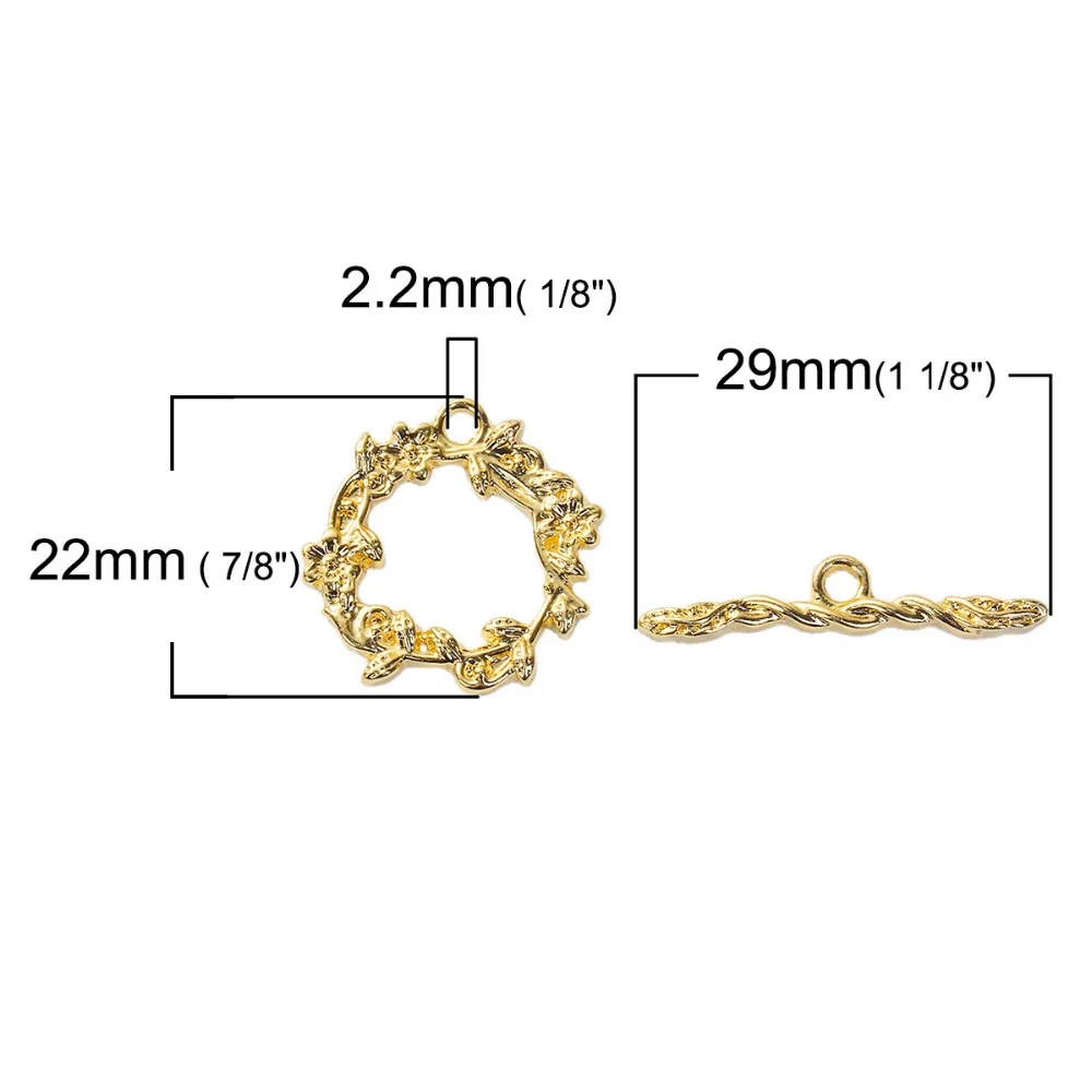 DoreenBeads Zinc Based Alloy Gold Color Toggle Clasps Flower Leaves Findings Handmade Bracelet Components Jewelry DIY, 2 Sets