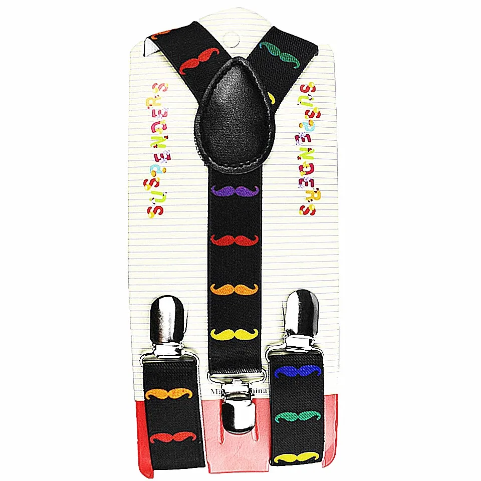 HUOBAO Fashion Children Suits Adjustable Clip-On Colorful Mustache Printing Suspender Braces For Children Boy 3 Clip Suspenders