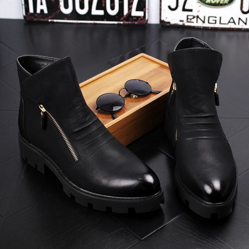 New Arrival Men Fashion Casual Ankle Boots Spring Autumn Pointed Toe Side Zipper Black Chelsea Boots Male Brogues Botas Hombre