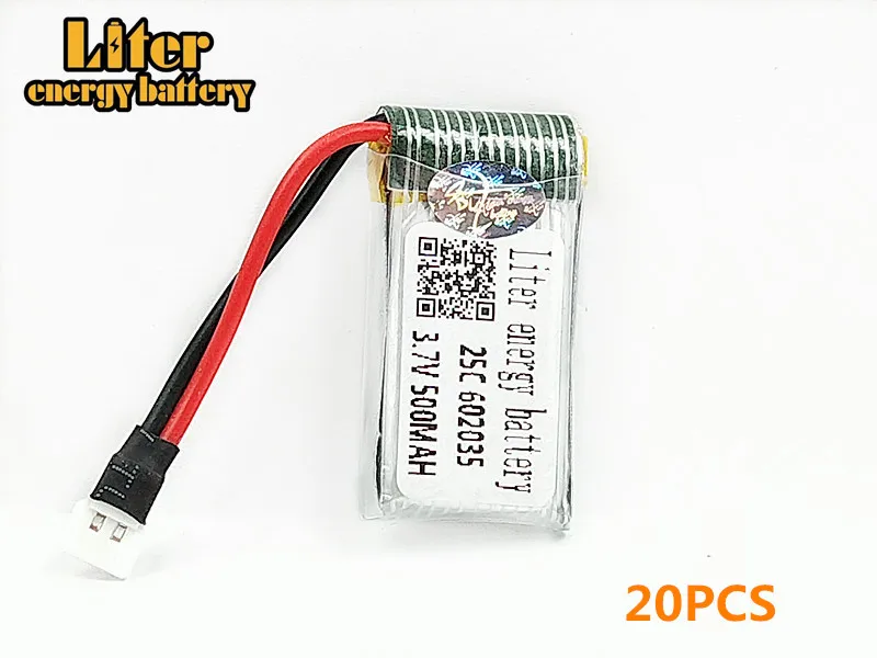 

20pcs/lot H31 H107 X4 KY101 Spare Parts 3.7V 500mah 602035 Original Battery H31-011 Lipo battery 500 mah For H31 XH plug 25C