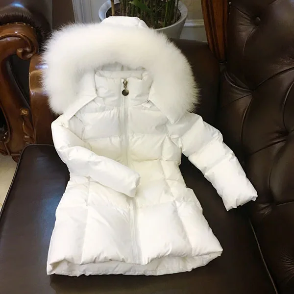 Winter Baby Kid's Clothes Russia Children Long Down Jacket Girl Cold Thick Coats Natural Big Fox hair collar