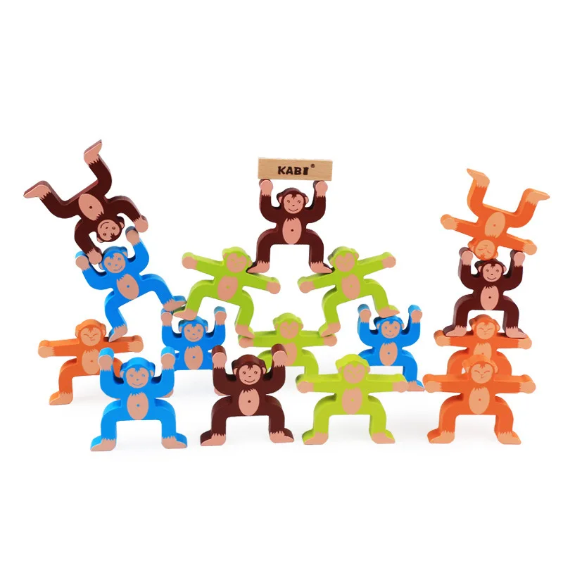 

Wooden Multi-colored Monkey Balance Building Blocks Game Baby Building Blocks Toy