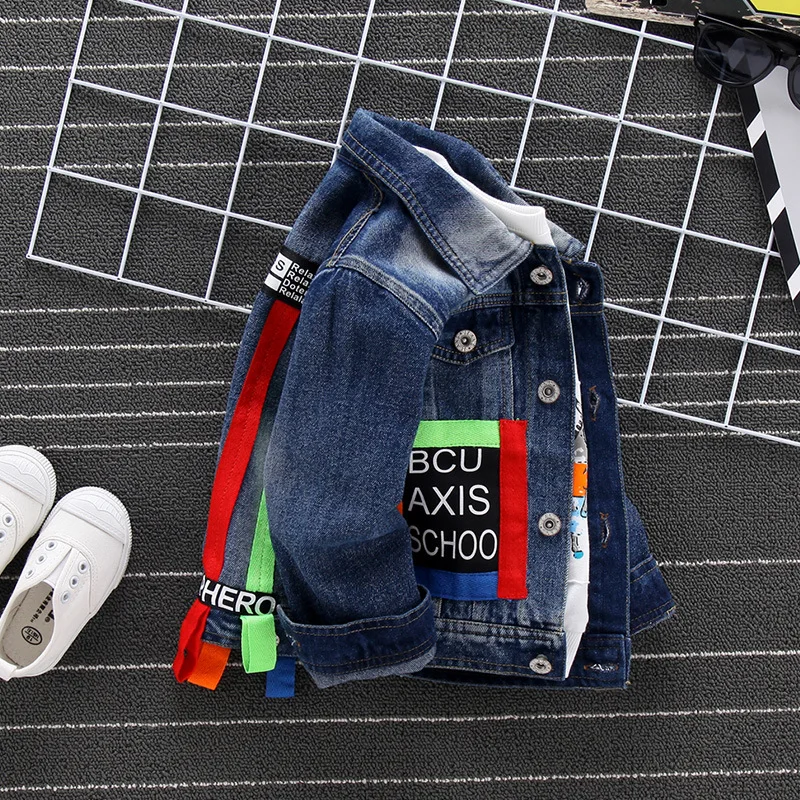 Patchwork Single Layer Boys Denim Jacket Western Cowboy Baby Girls Winter Fall Jean Coat Warm Children's Clothes