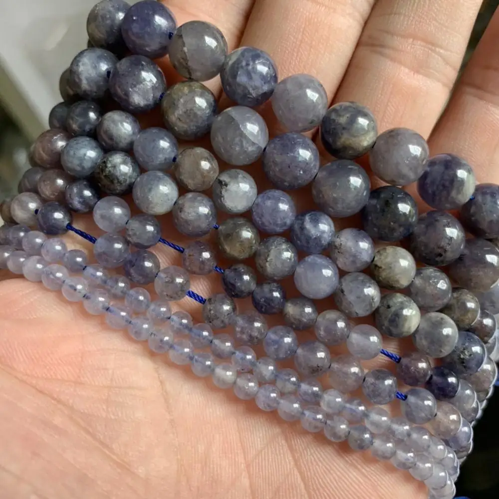 natural iolite stone beads natural gemstone beads DIY loose beads for jewelry making strand 15