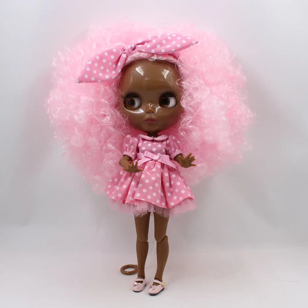 ICY DBS blythe Doll super black skin tone dark skin black mix big pink hair joint body 280BLQE1261/6 bjd