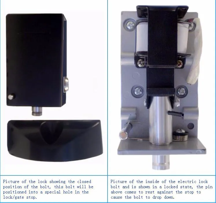 Inward swing gate lock with left and right 24VDC Electric Gate Drop Down Bolt Lock for Swing Gates door opener motor