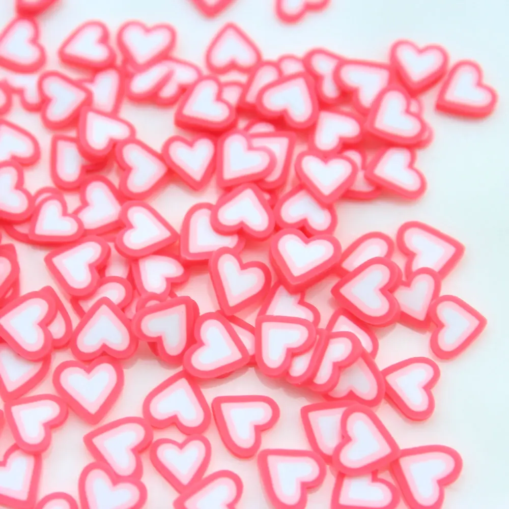 2000pcs little pink and white Sweet heart Polymer Clay Slice Nail Decoration UV Gel Tips 6mm