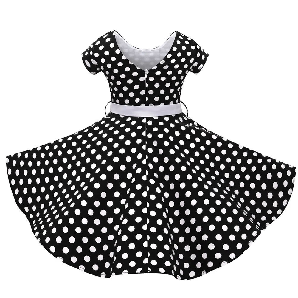 Red,Black Classy Audrey 1950s Vintage Rockabilly Swing Dot Girl Party Dress Summer Cotton Girls Clothes Kids Princess Dress