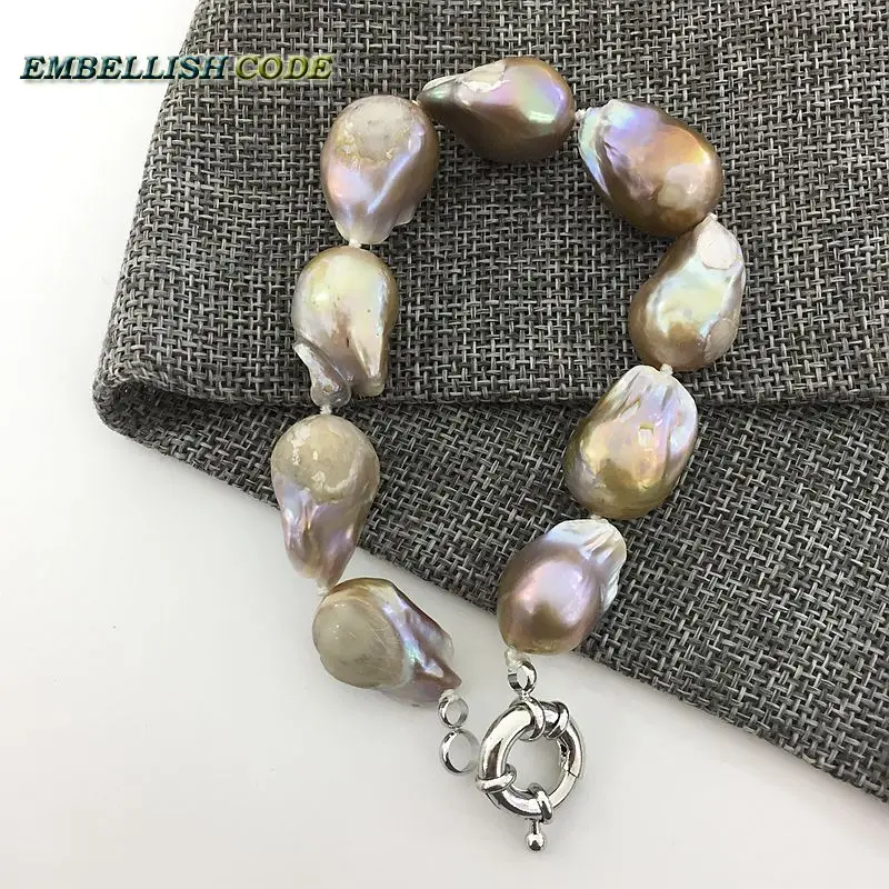 Baroque Irregular Necklace Bracelet Hook Dangle Earrings Natural Pearls Set Large Size Gold Purple Color Nucleated Flameball