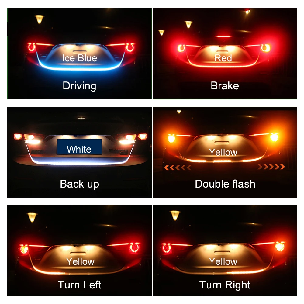 Niscarda 4 Mode 120cm Car Rear LED Trunk Additional Stop Light Strip Auto Turn Signal Flexible Tailgate Luggage Warnning Lamp