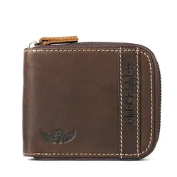 Ruil Top Quality Fashion Crazy Horse Genuine Leather Men Purse Wallet Coin Pocket Purse Card Wrist Bag  Pockets With Zipper