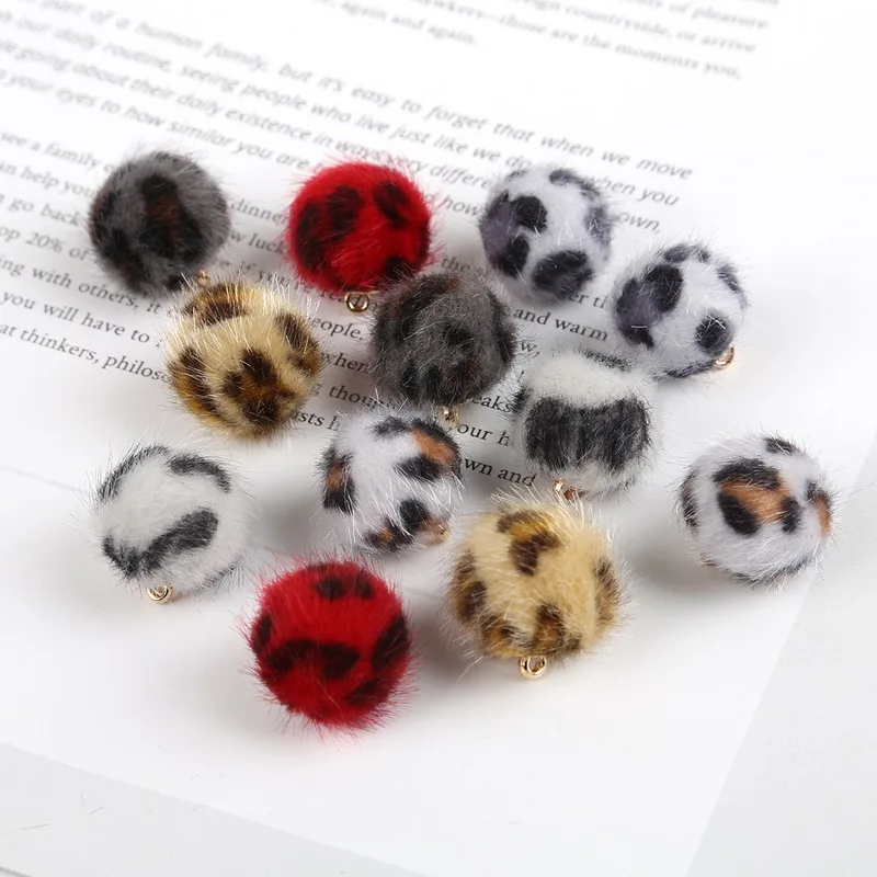 15mm Plush Fur Covered Ball Beads Leopard Print Charms DIY Pompom Beads Pendant for Necklace Bracelet Earring Jewelry Making