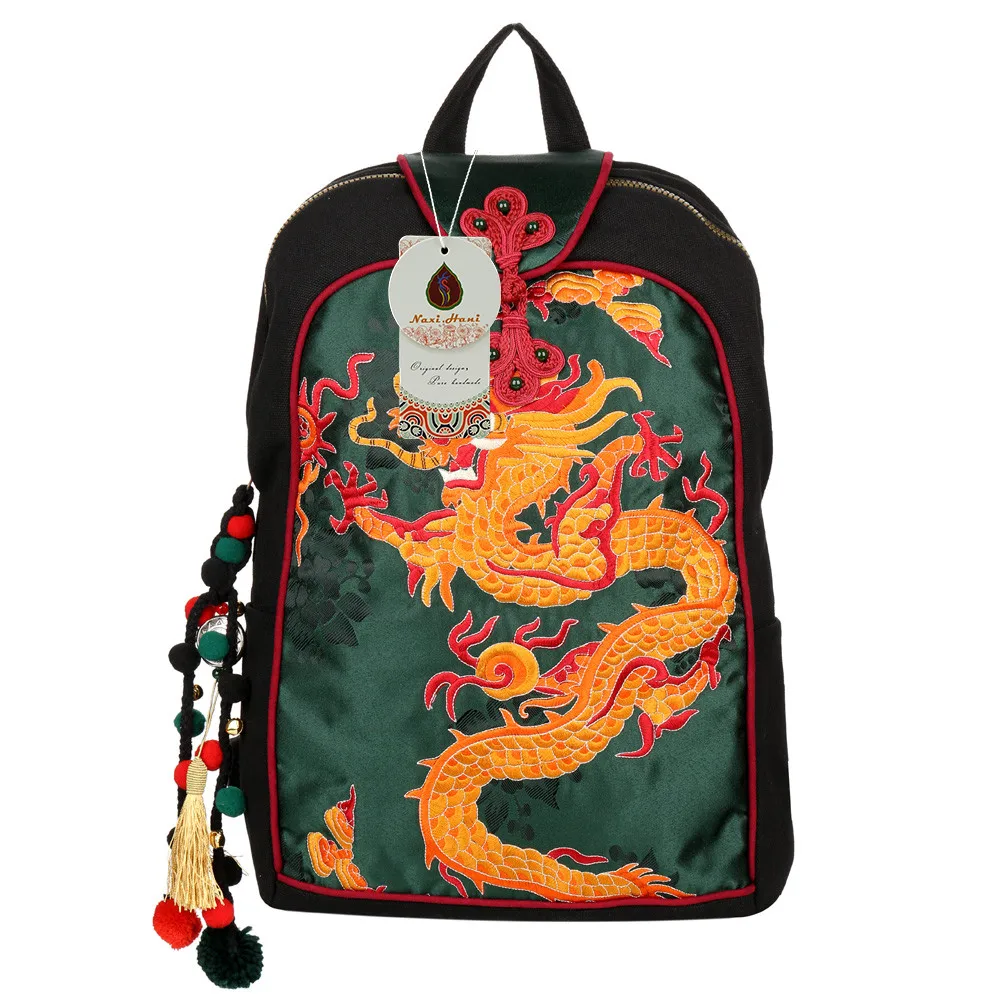 Dragon Embroidery women\'s shoulder bag Vintage Fashion unisex Backpack Canvas travel Backpack Hot Ethnic backpack