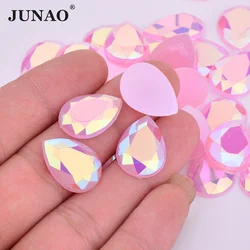 JUNAO 10*14mm rosa lucido AB Teardrop Strass Applique retro piatto acrilico Strass cristallo pietre Non Hotfix per abiti artigianali