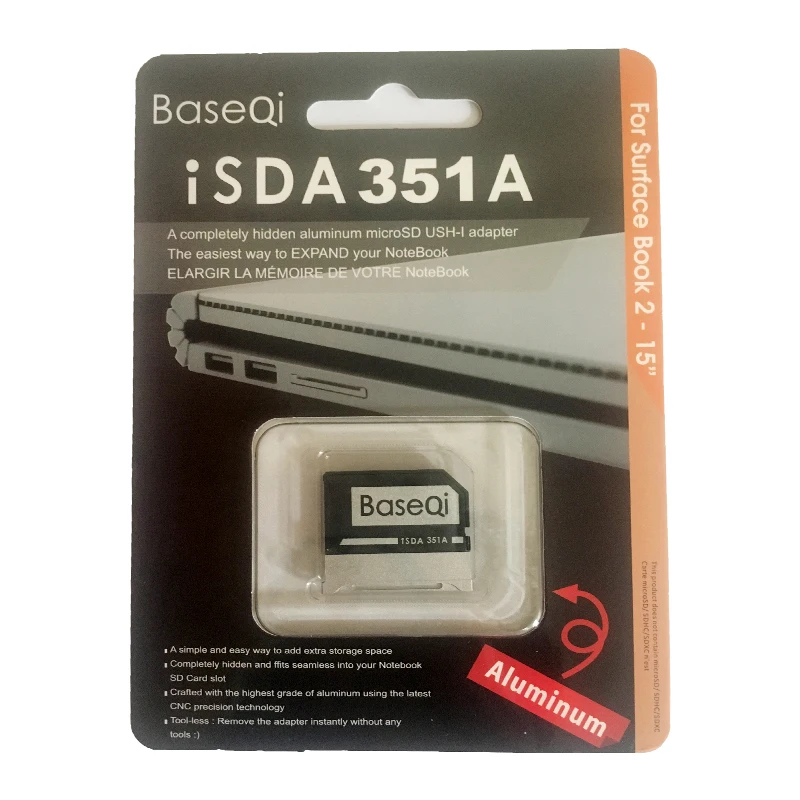 BaseQi Microsoft Surface Book2/315 インチアルミ MiniDrive MicroSD カードアダプタ TF カードリーダー 351A