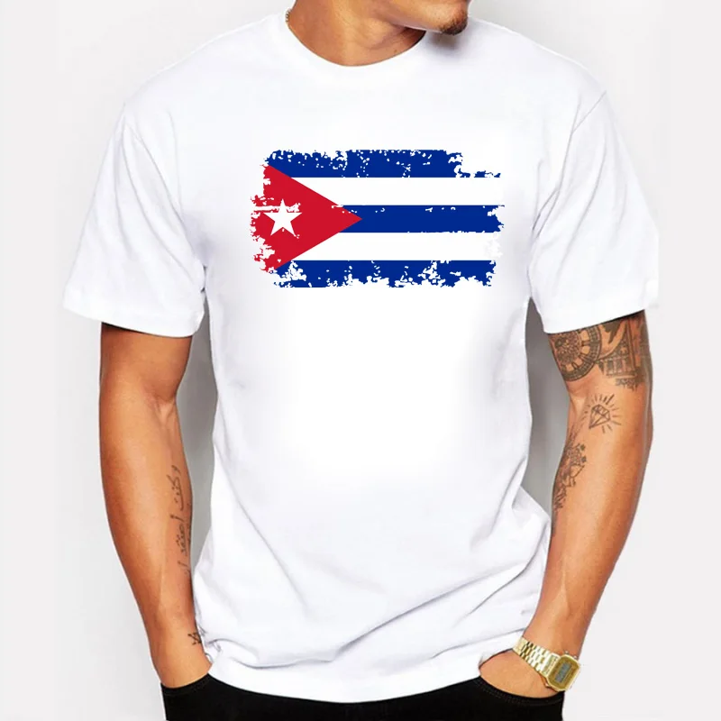 BLWHSA Cuba Fans Cheer Tshirts For Men Cuba National Flag Design Tee Shirts Short Cotton T-shirts Nostalgic Style Summer Top