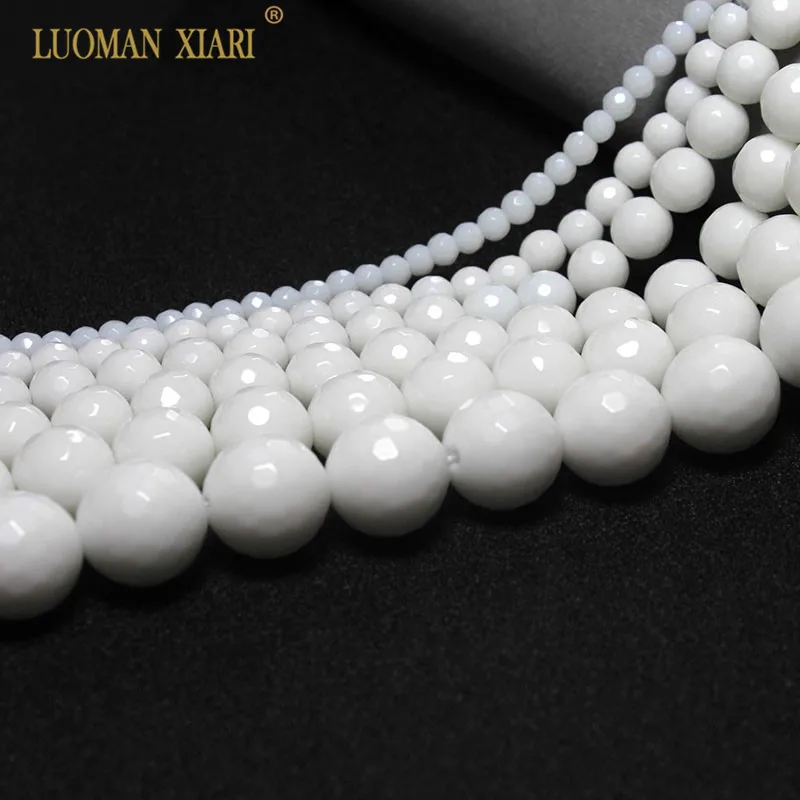 Wholesale Faceted Natural White Porcelain Stone Beads For Jewelry Making Ceramic DIY Bracelet  4/6/8/10/12/14 mm Strand 16\'\'