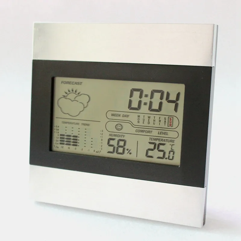 Digital LCD display indoor wireless weather station with new measuring humidity senor temperature meter calendar  aram clock