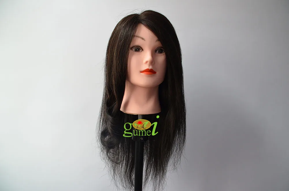 100% Real Human Black 55cm Longest Human Hair Mannequin Head Hair Hairdressing Cutting Training Mannequin Head With Clamp