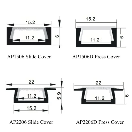 60m (30pcs) a lot, 2m per pcs, led aluminum profile for led strips AP1506 AP2206